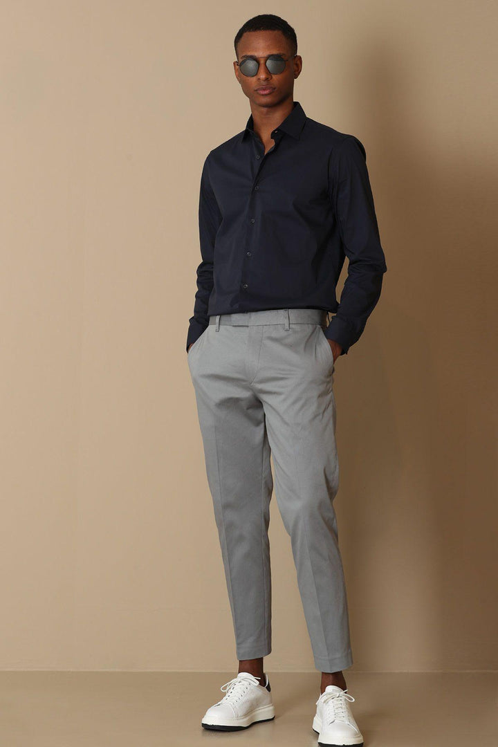 Sleek & Comfortable: Modern Gray Slim-Fit Chino Trousers for Men by Flor - Texmart