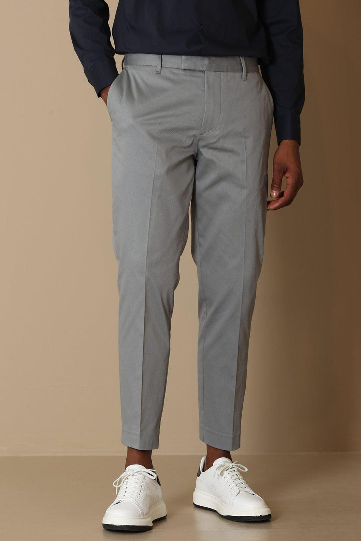 Sleek & Comfortable: Modern Gray Slim-Fit Chino Trousers for Men by Flor - Texmart