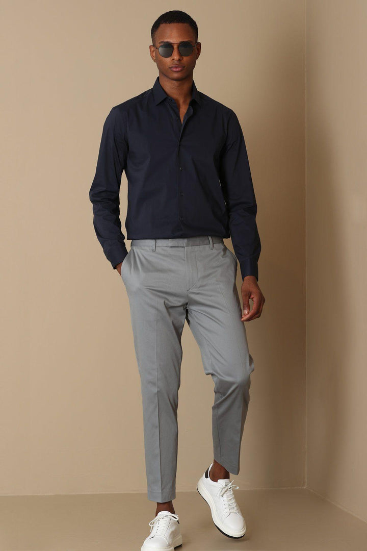 Sleek & Comfortable: Modern Gray Slim-Fit Chino Trousers for Men by Flor - Texmart