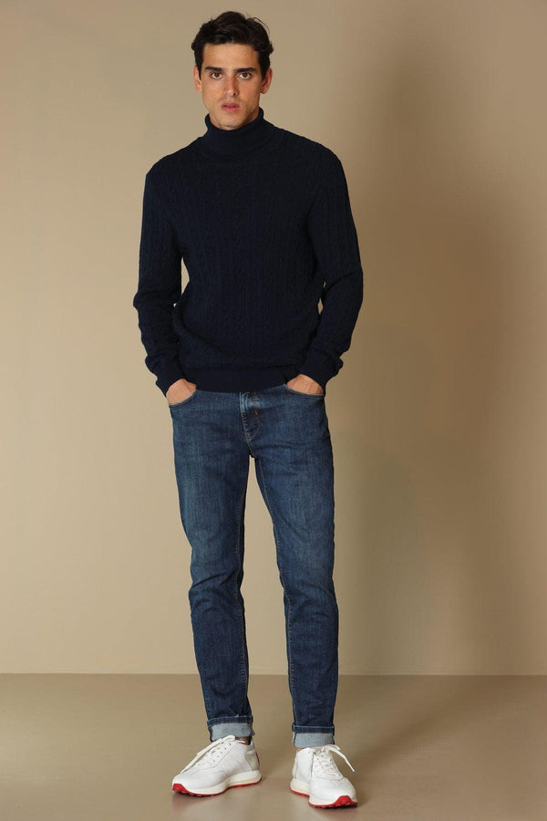 SmartFlex Denim: Men's Slim Fit Dark Blue Trousers - The Ultimate Blend of Style and Comfort - Texmart