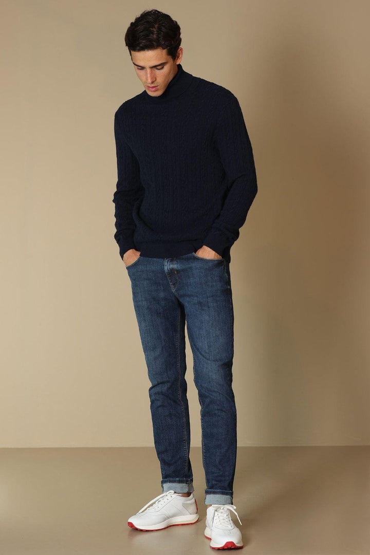 SmartFlex Denim: Men's Slim Fit Dark Blue Trousers - The Ultimate Blend of Style and Comfort - Texmart