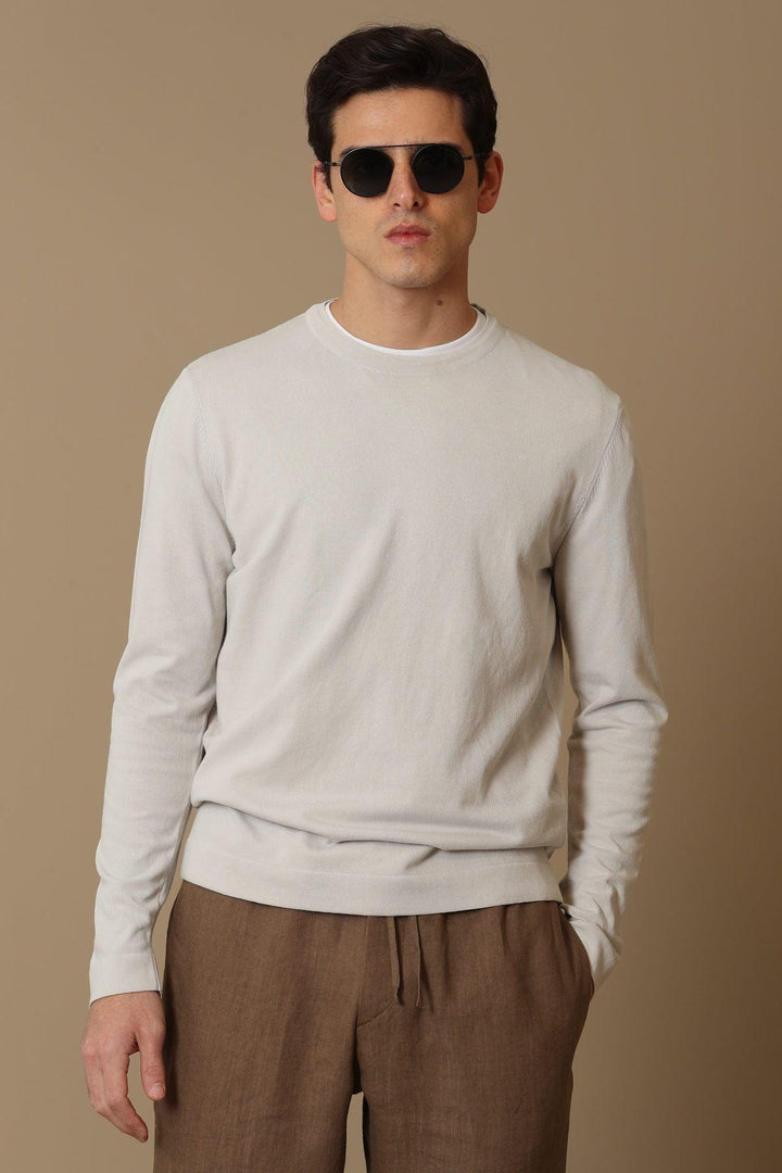 Sophisticated Comfort: The Beige Tri-Blend Men's Sweater - Texmart