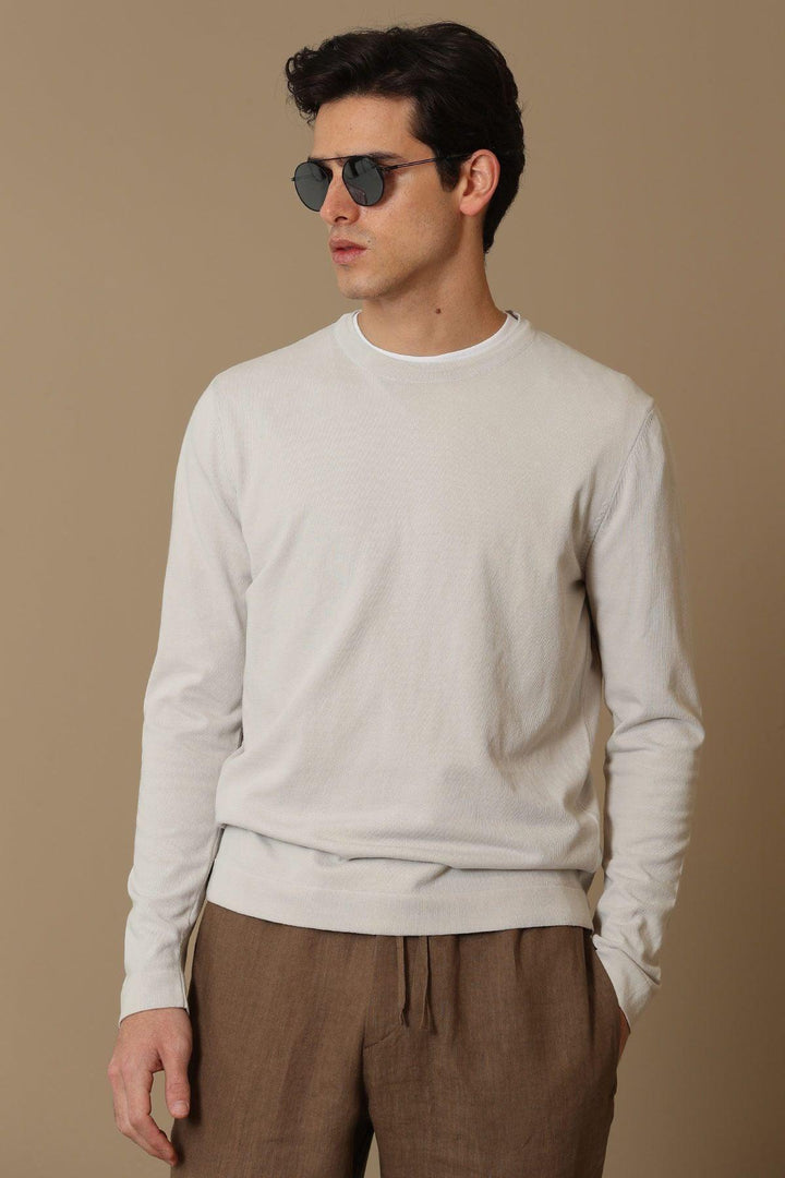 Sophisticated Comfort: The Beige Tri-Blend Men's Sweater - Texmart