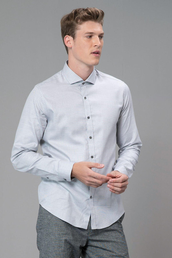 Sophisticated Gray Comfort Slim Fit Men's Smart Shirt - Texmart