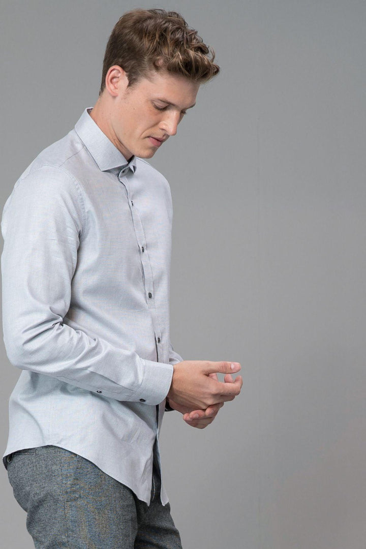 Sophisticated Gray Comfort Slim Fit Men's Smart Shirt - Texmart