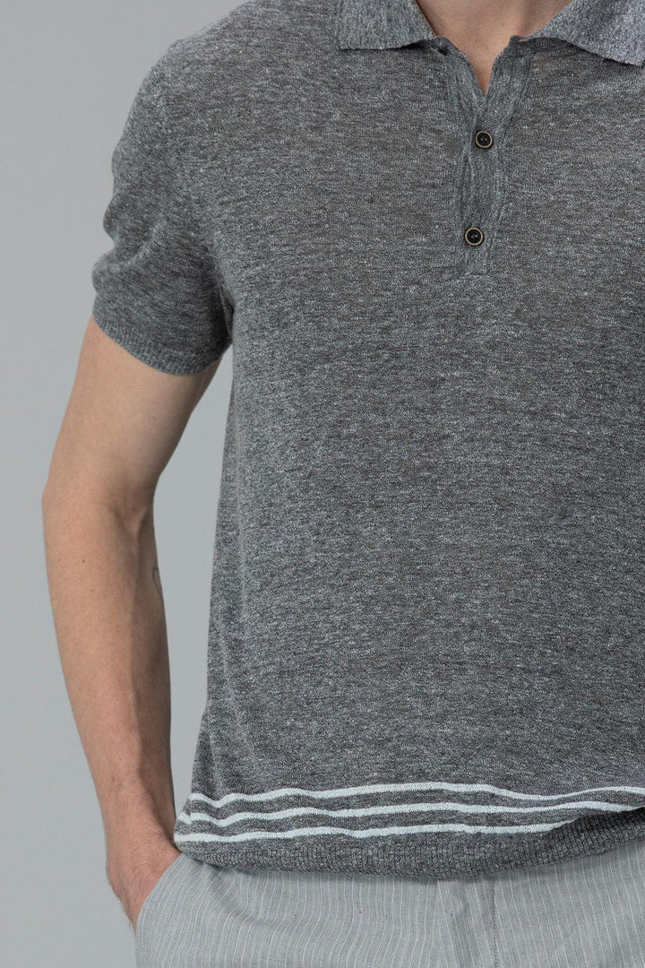 Sophisticated Gray Linen Blend Men's Polo T-Shirt by Armar - Texmart