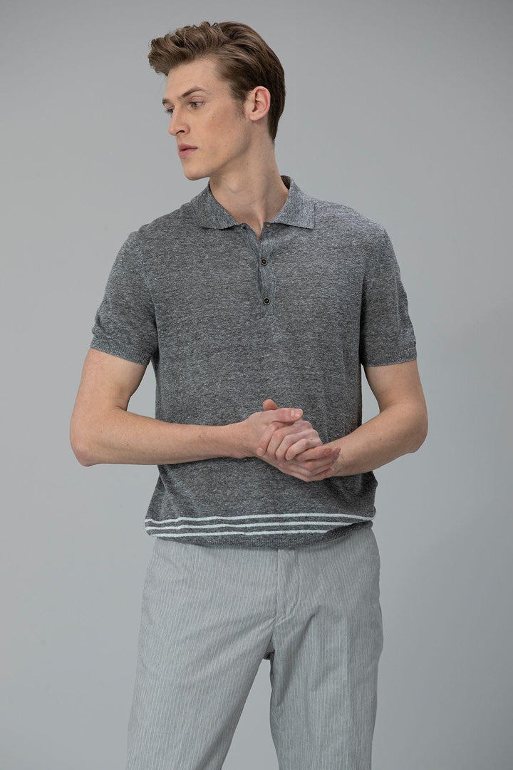 Sophisticated Gray Linen Blend Men's Polo T-Shirt by Armar - Texmart