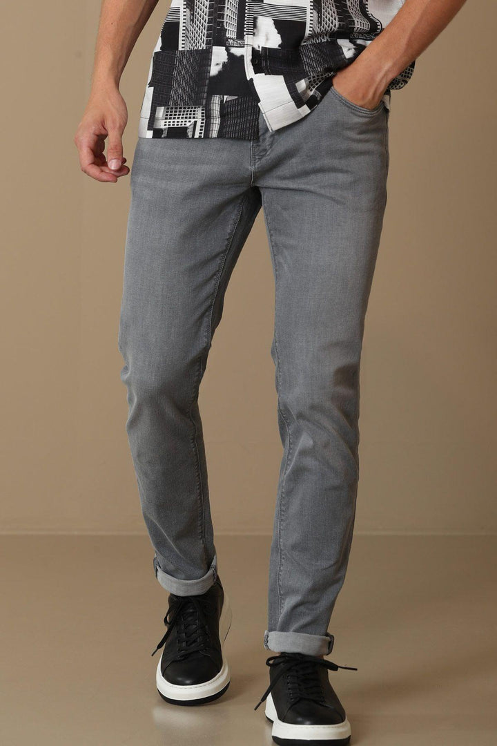 Sophisticated Slate Gray Slim Fit Men's Smart Jean Trousers - Texmart