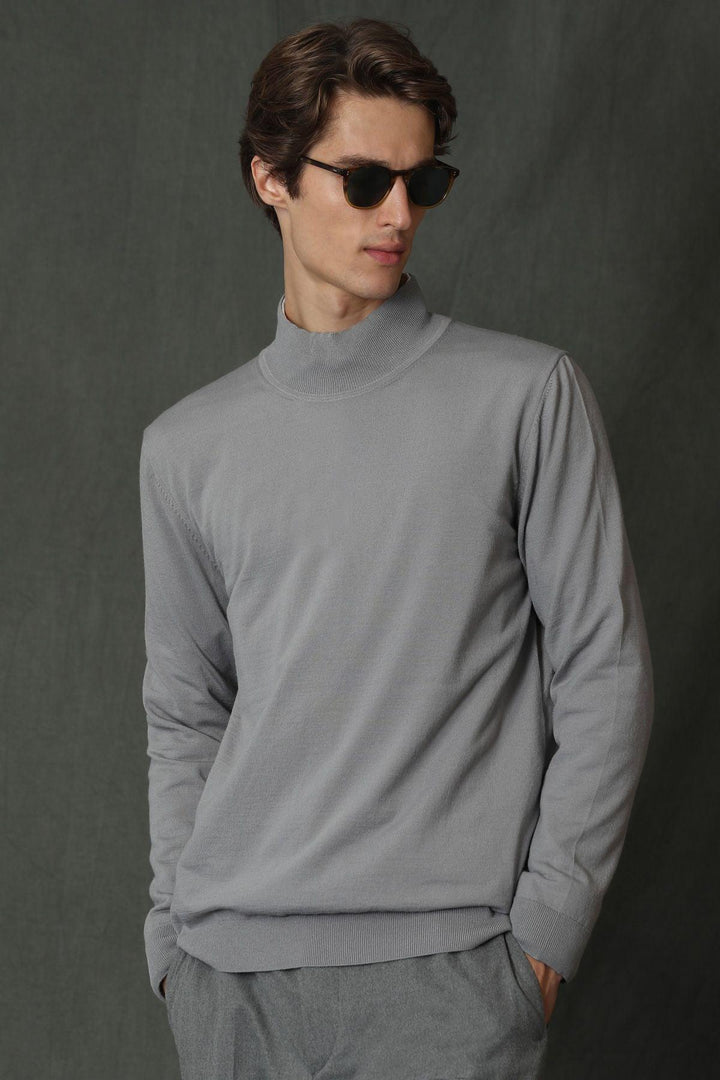 Stay cozy and chic with the Gray Mist Half Fisherman Men's Sweater. - Texmart