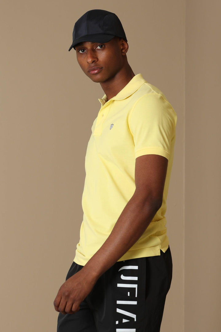 Sunrise Glow: Laon Sports Polo Neck Men's T-Shirt in Vibrant Yellow - Texmart