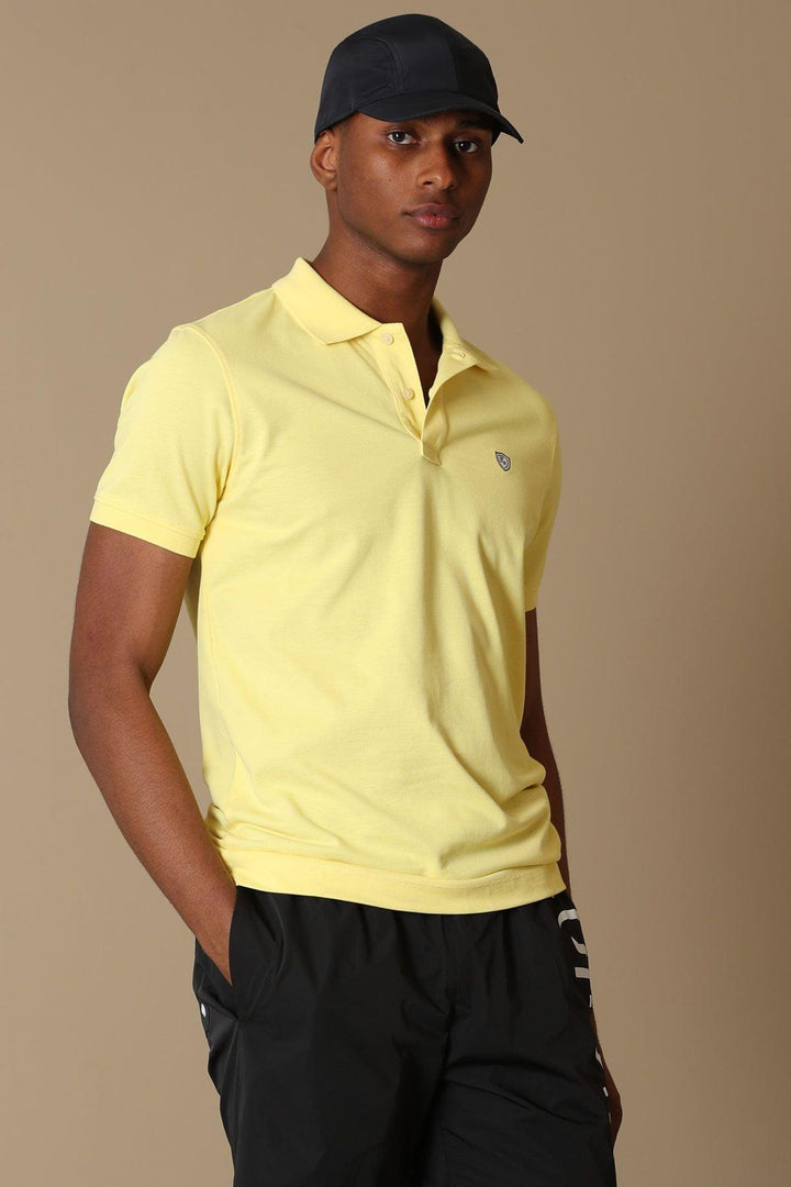 Sunrise Glow: Laon Sports Polo Neck Men's T-Shirt in Vibrant Yellow - Texmart