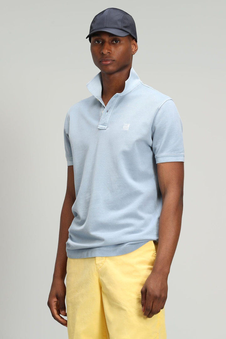 The Azure Breeze Cotton Polo Neck Men's T-Shirt - Light Blue: A Timeless Blend of Style and Comfort - Texmart