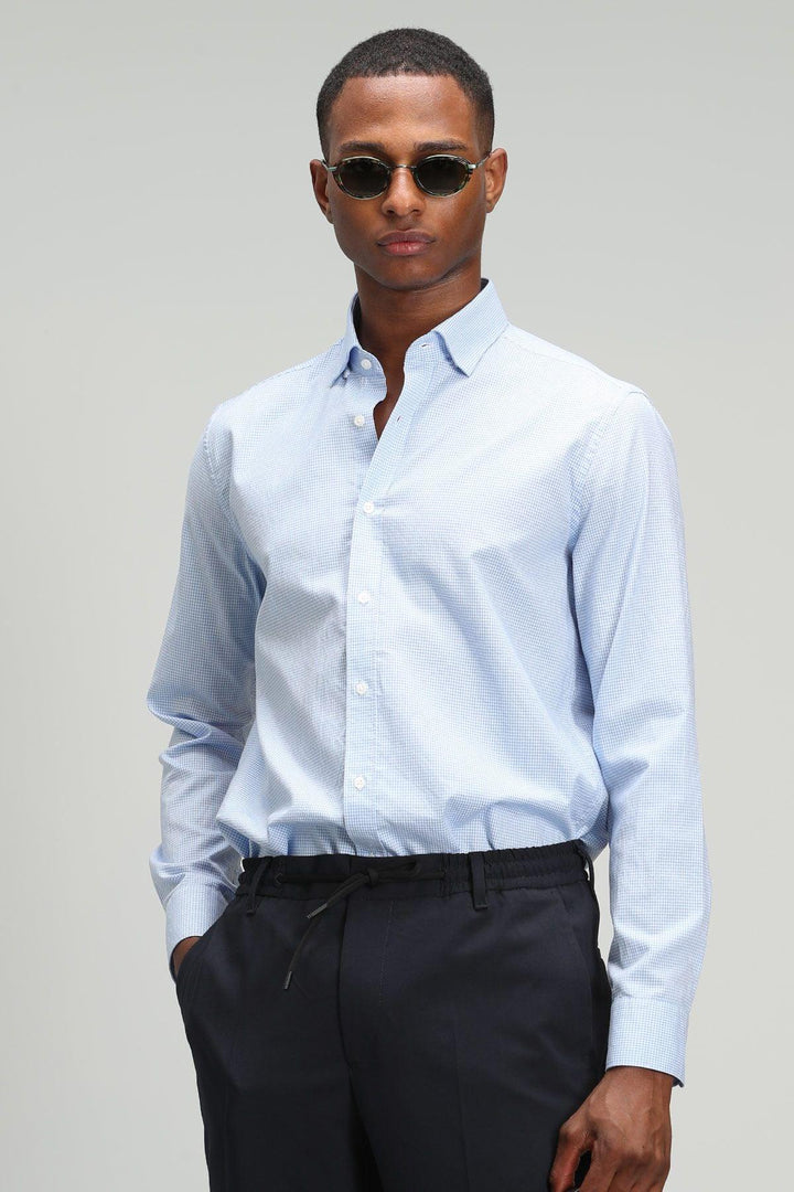 The Azure Men's Tailored Elegance Shirt: A Fusion of Comfort and Style in a Slim Fit Blue Design - Texmart