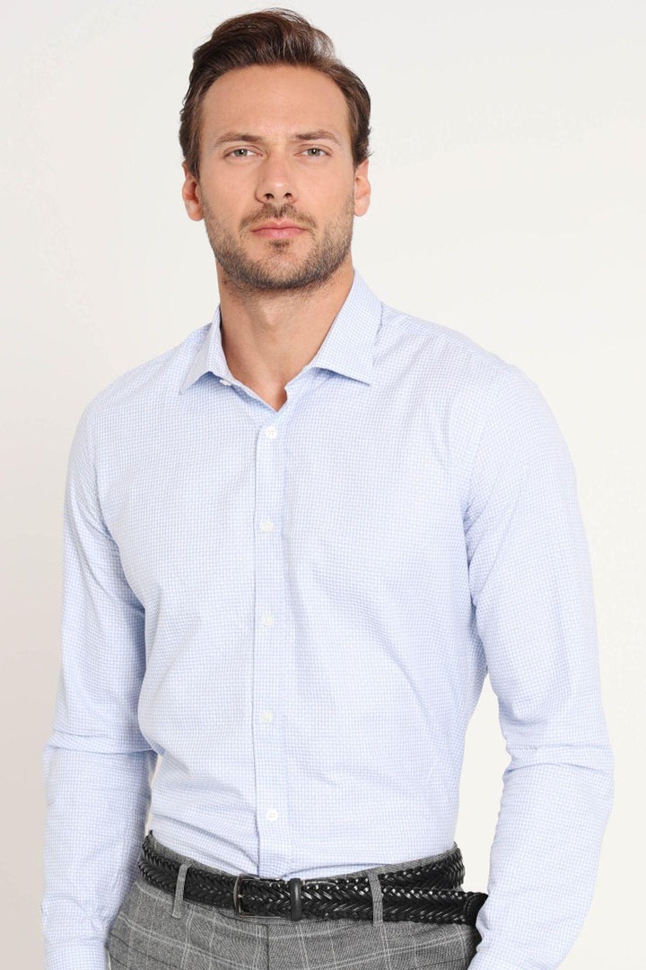 The Blue Precision Fit Cotton Shirt: Elevate Your Style with Saka Men's Smart Shirt - Texmart