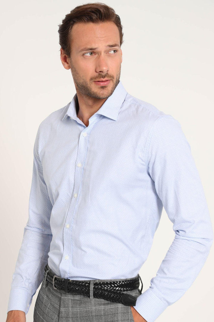 The Blue Precision Fit Cotton Shirt: Elevate Your Style with Saka Men's Smart Shirt - Texmart