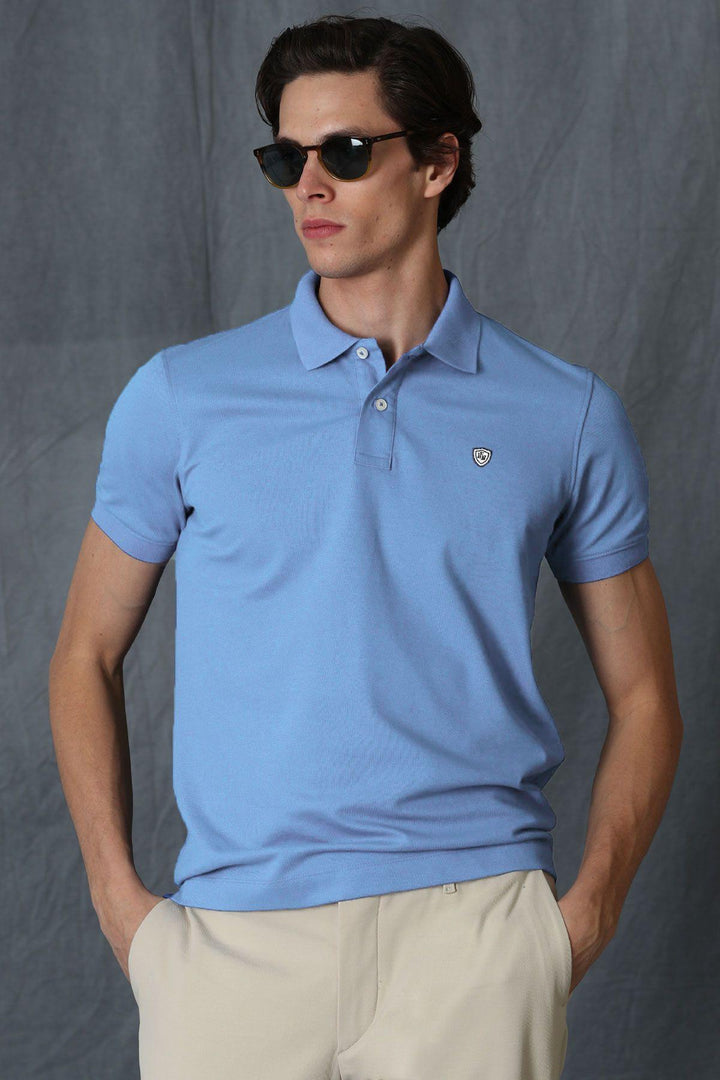 The Classic Blue Cotton Polo Neck Men's T-Shirt by Laon Sports - Texmart