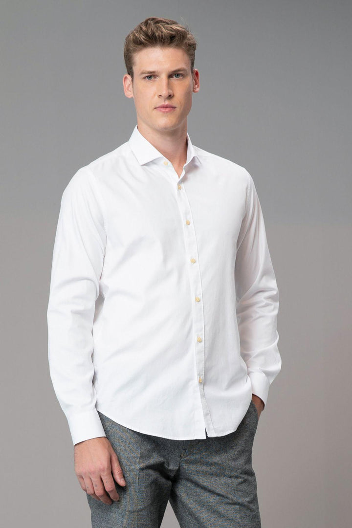 The Classic Elegance Men's Cotton Blend Slim Fit Shirt in Crisp White - Texmart