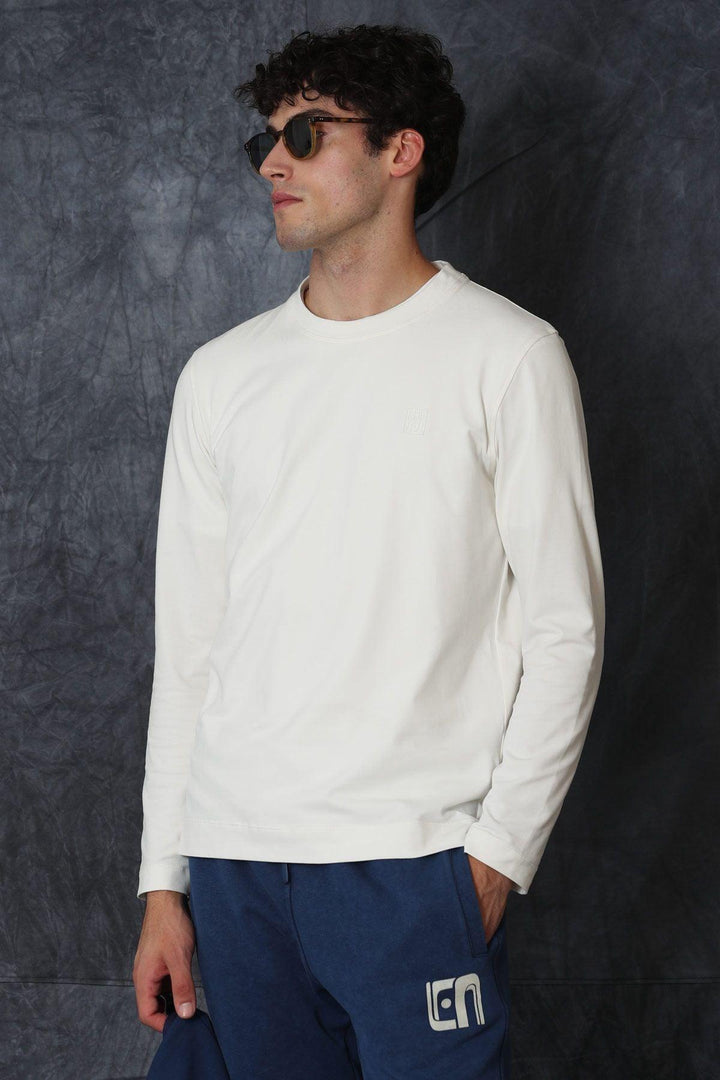 The Essential Stretch: Men's Off White Blend Long Sleeve T-Shirt - Elevate Your Style with Effortless Comfort - Texmart