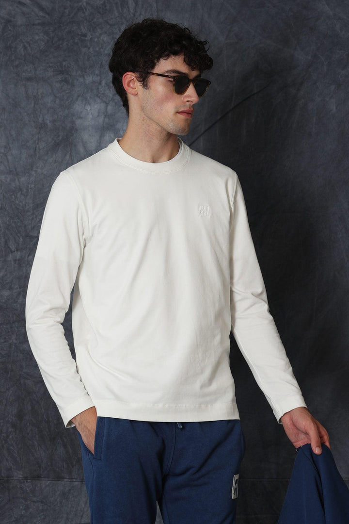 The Essential Stretch: Men's Off White Blend Long Sleeve T-Shirt - Elevate Your Style with Effortless Comfort - Texmart