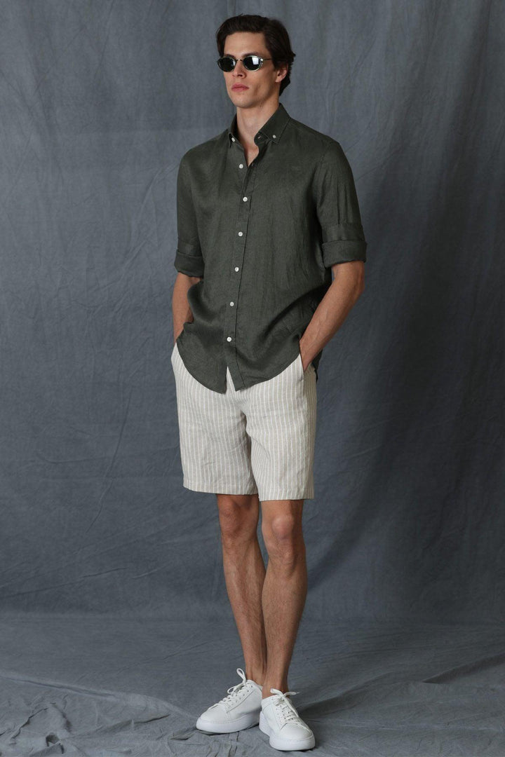 The Khaki Oasis: Men's Linen Comfort Shirt - A Perfect Blend of Style and Ease - Texmart