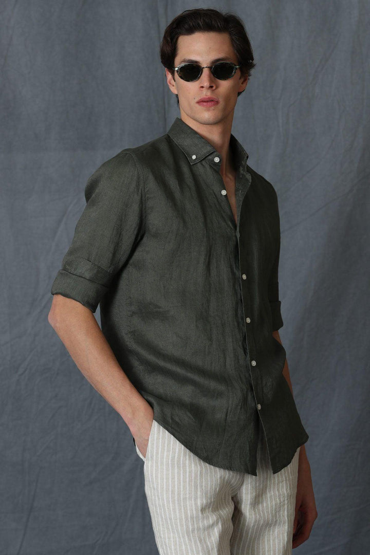 The Khaki Oasis: Men's Linen Comfort Shirt - A Perfect Blend of Style and Ease - Texmart