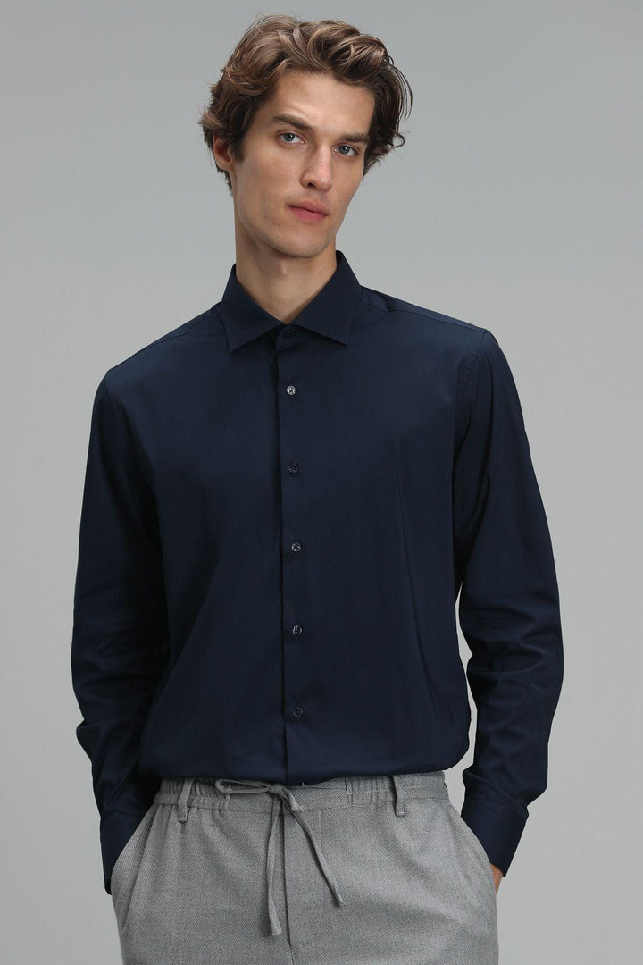 The Navy Blue Essential Slim Fit Shirt for Men: A Modern Wardrobe Staple - Texmart