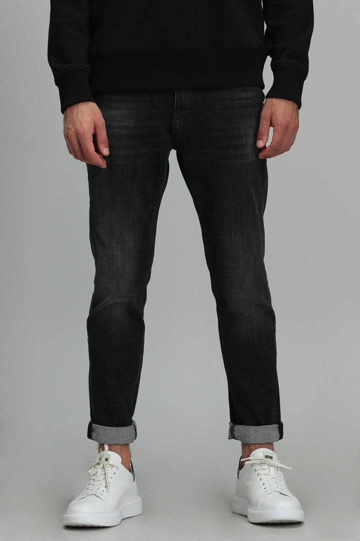 The Sophisticated Essential: Dark Gray Slim-Fit Smart Jeans for Men - Texmart