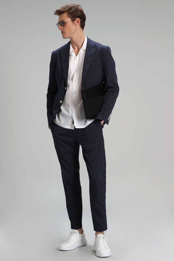 The Versatile Navy Blue Elegance: Tailored Slim Fit Men's Blazer - Texmart