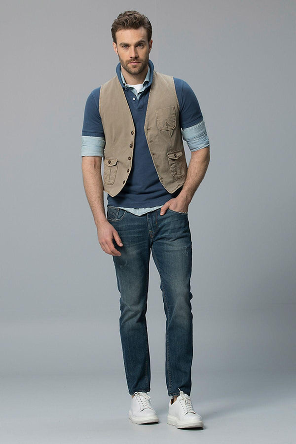 Timeless Beige Cotton Blend Men's Vest - A Versatile Wardrobe Essential - Texmart