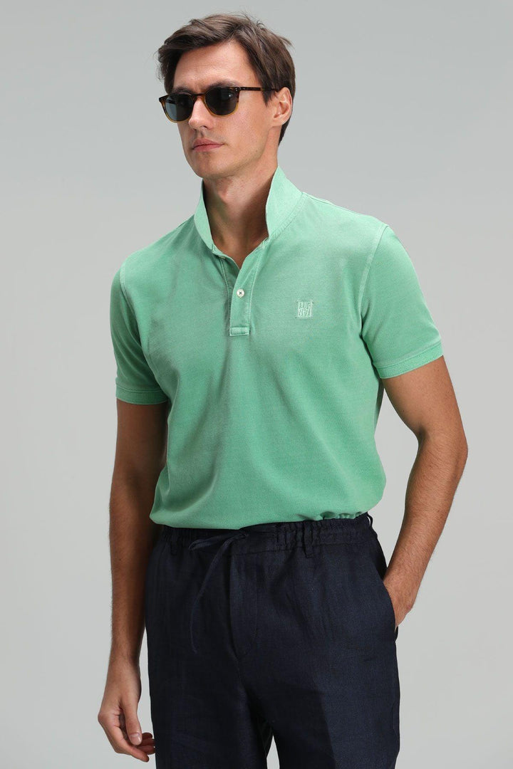 Vibrant Green Knit Polo Neck Men's T-Shirt - The Perfect Blend of Style and Comfort! - Texmart